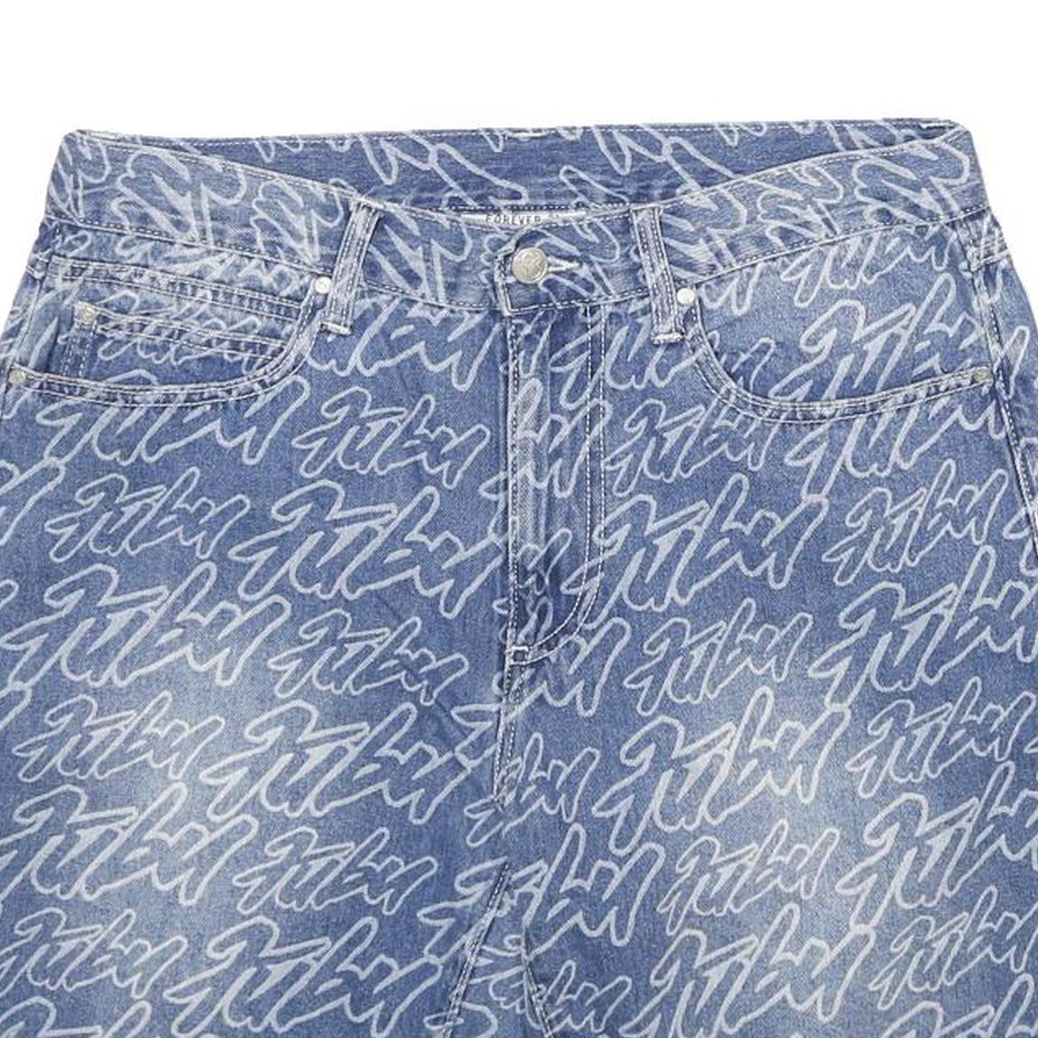FUBU Mens Shorts Blue Casual Denim M W32 Branded Print Relaxed Fit