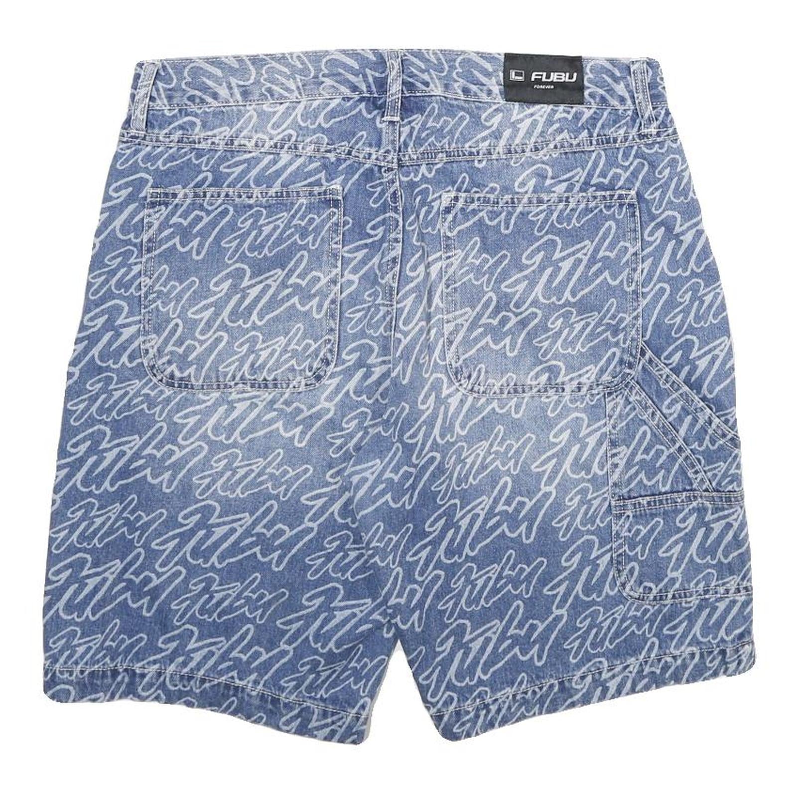 FUBU Mens Shorts Blue Casual Denim M W32 Branded Print Relaxed Fit