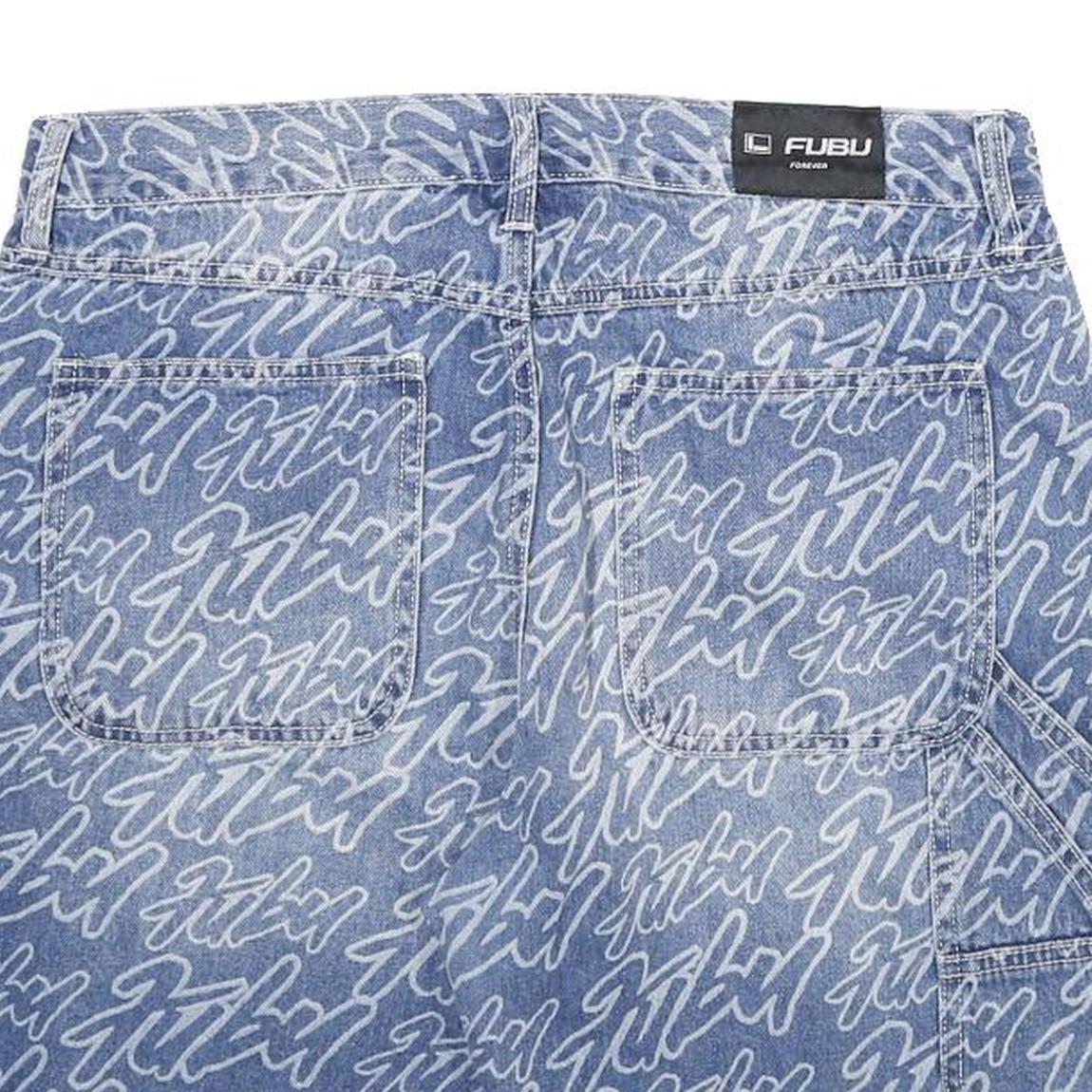 FUBU Mens Shorts Blue Casual Denim M W32 Branded Print Relaxed Fit