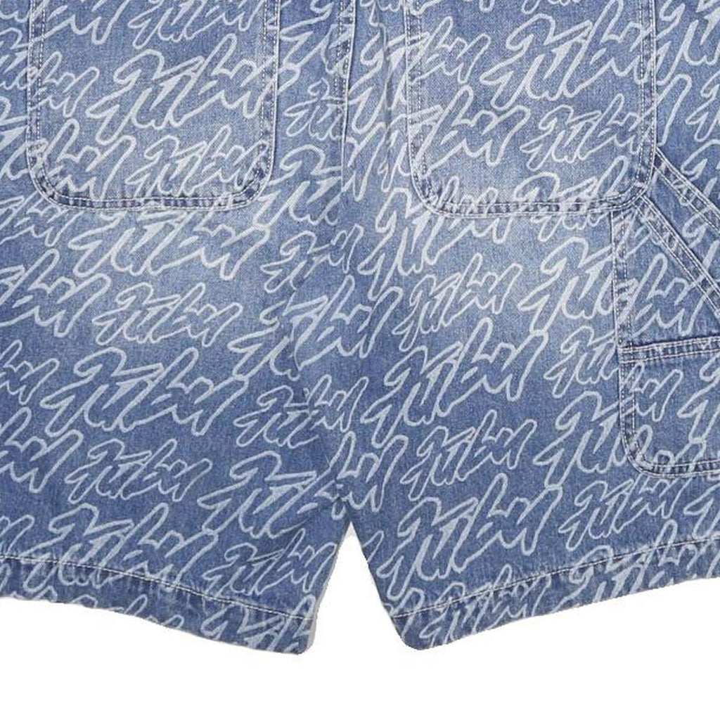 FUBU Mens Shorts Blue Casual Denim M W32 Branded Print Relaxed Fit
