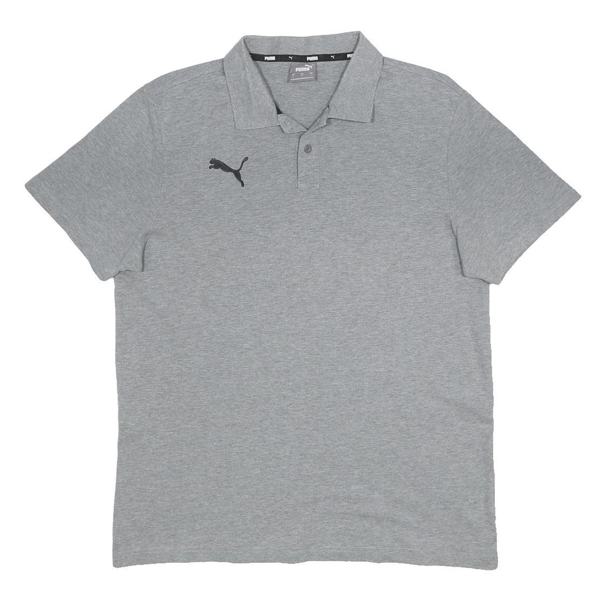 PUMA Mens Grey Short Sleeve Plain Polo Shirt L Cotton Casual Sport