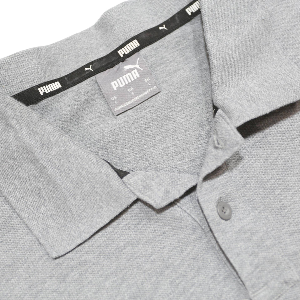 PUMA Mens Grey Short Sleeve Plain Polo Shirt L Cotton Casual Sport