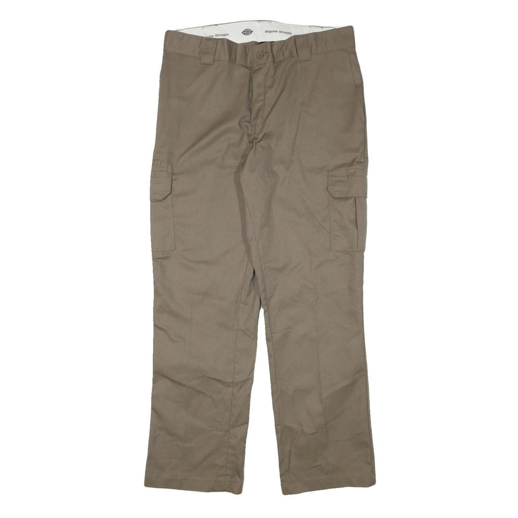 DICKIES Mens Regular Beige Cotton Blend Trousers W36 L31 Cargo Zip Closure