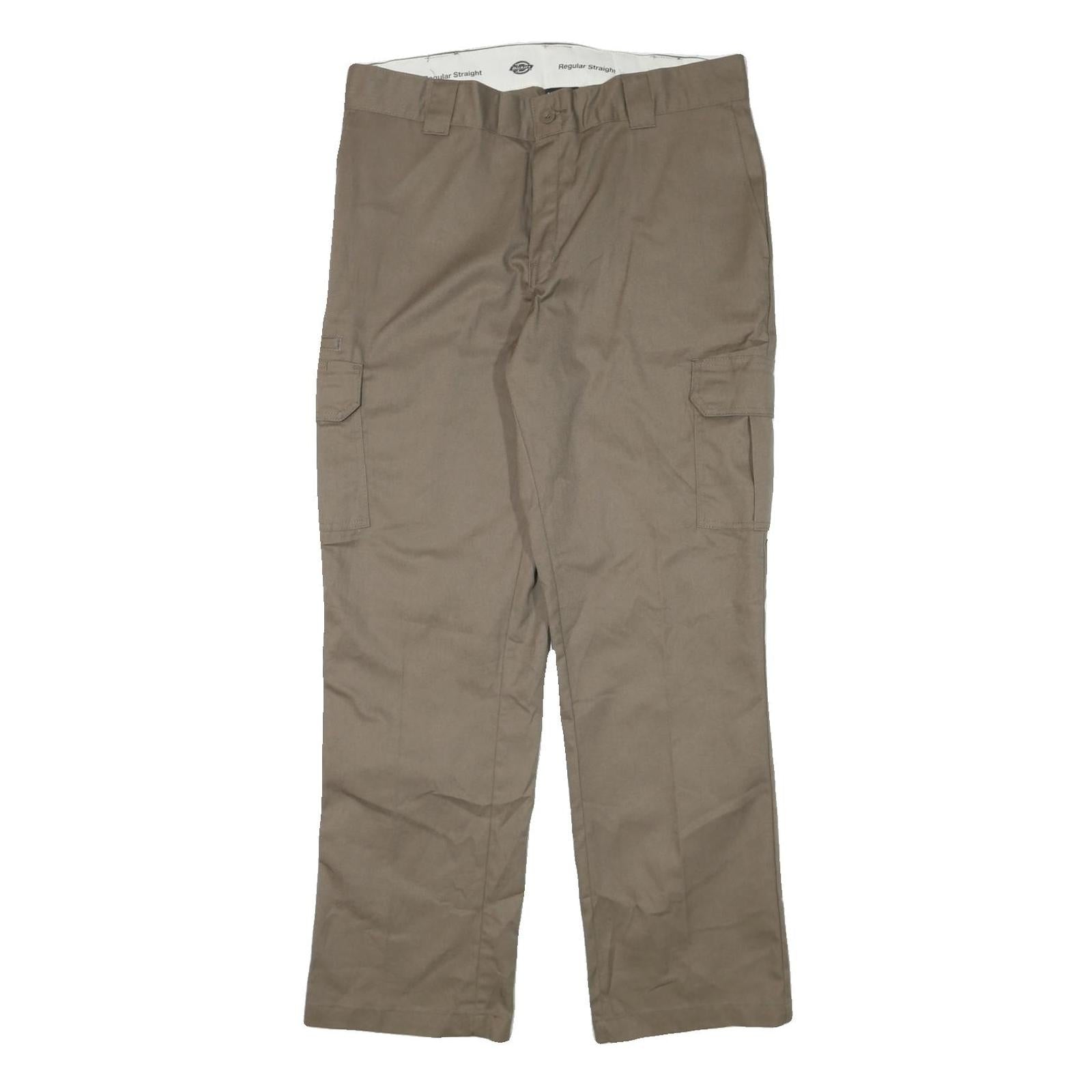 DICKIES Mens Regular Beige Cotton Blend Trousers W36 L31 Cargo Zip Closure