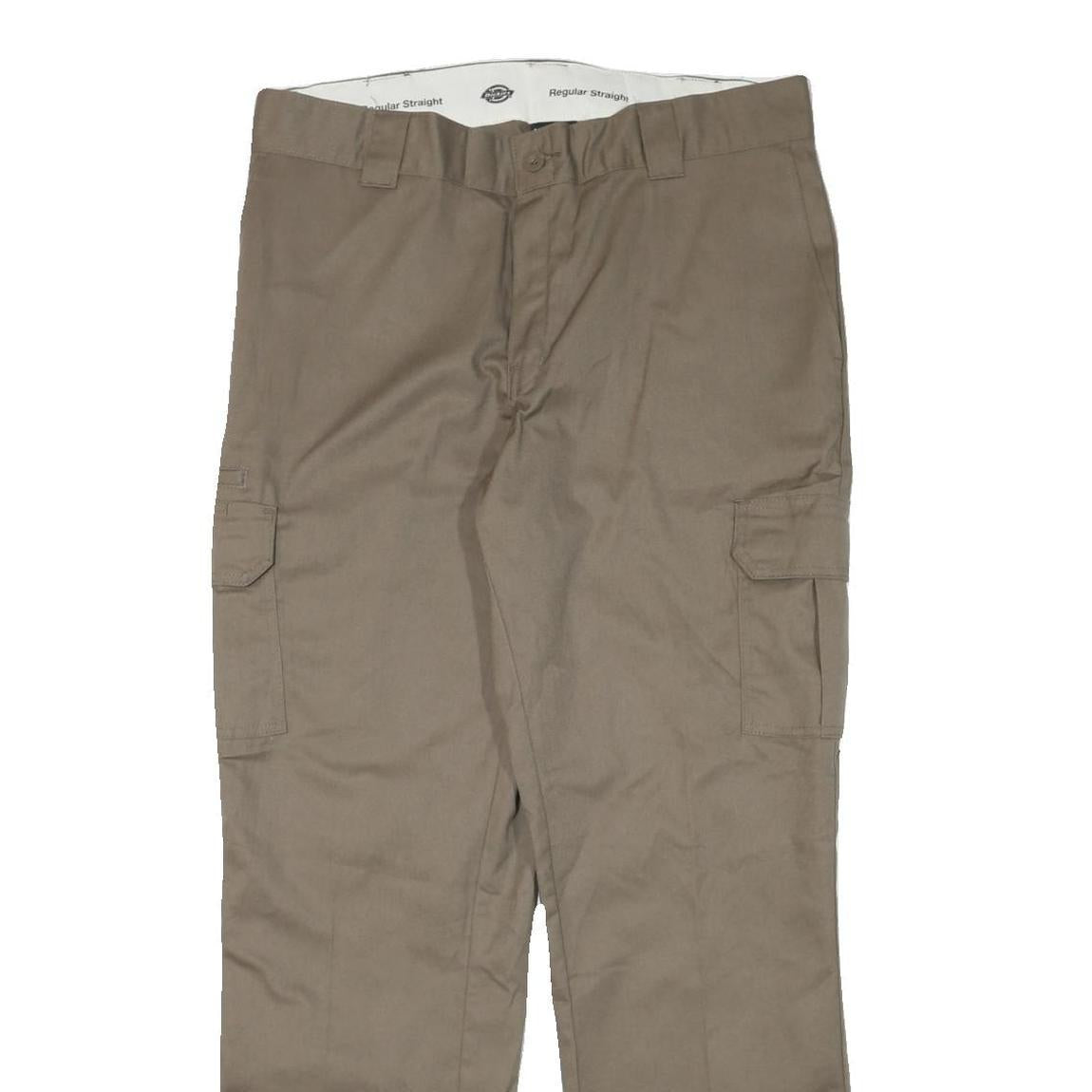 DICKIES Mens Regular Beige Cotton Blend Trousers W36 L31 Cargo Zip Closure