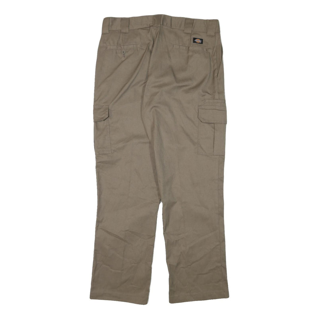 DICKIES Mens Regular Beige Cotton Blend Trousers W36 L31 Cargo Zip Closure