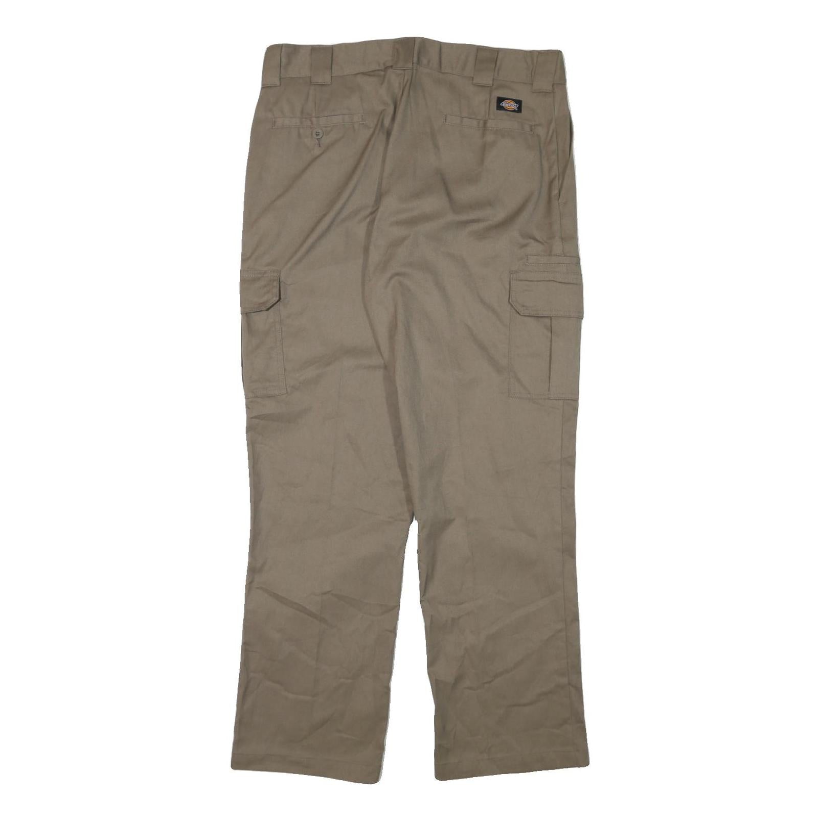 DICKIES Mens Regular Beige Cotton Blend Trousers W36 L31 Cargo Zip Closure