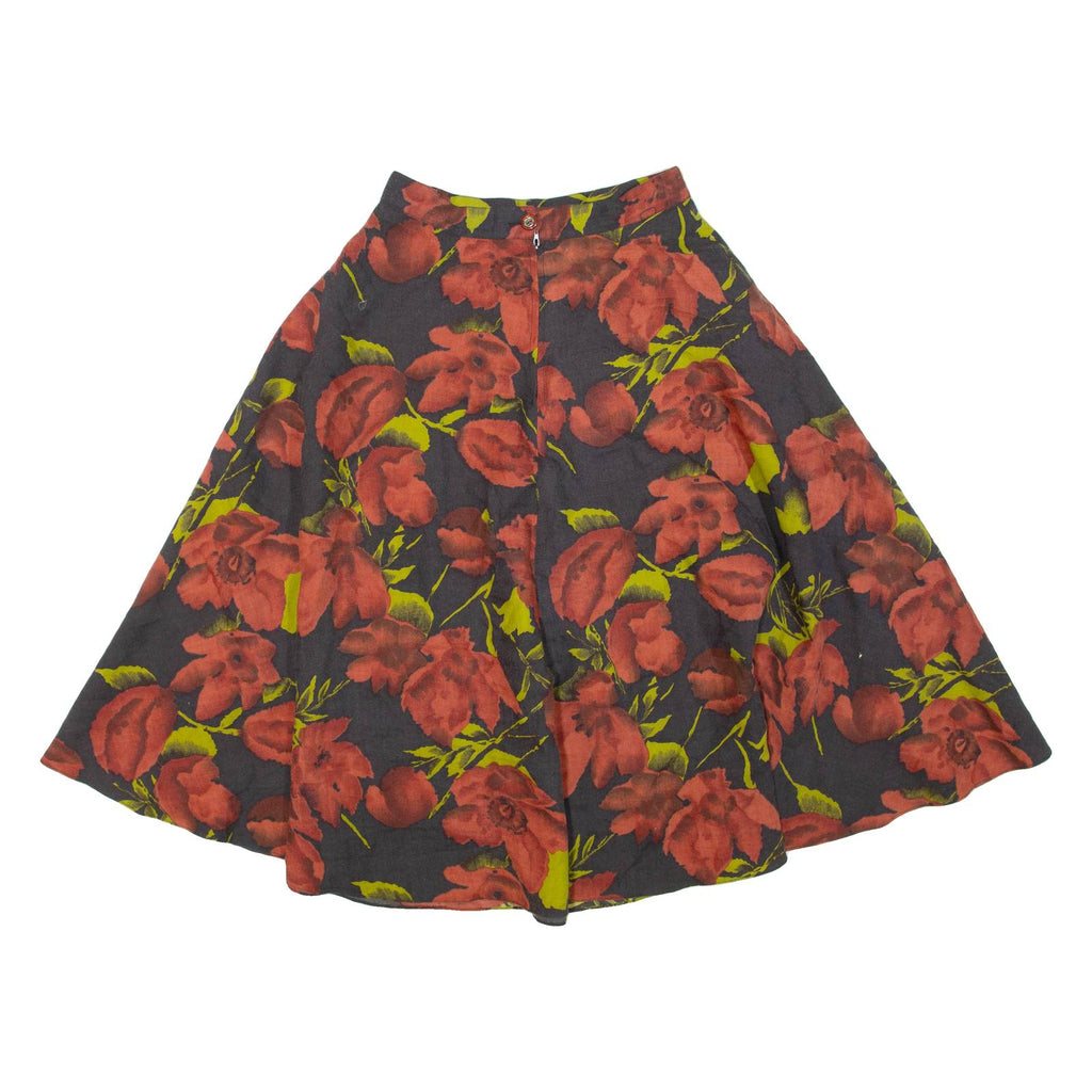 Womens A-Line Skirt Black Knee Length Wool Floral S
