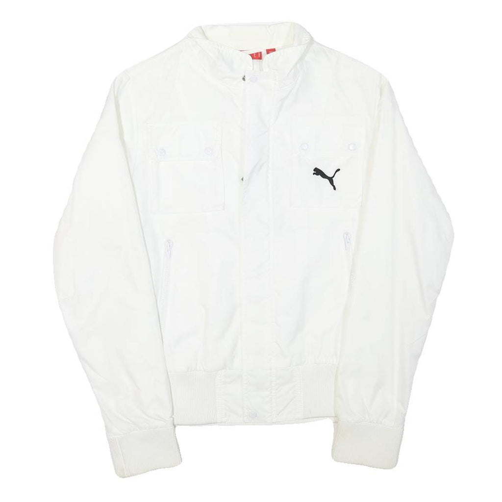 PUMA Womens White Polyester Blend Bomber Jacket UK 10 Plain Zip Casual Outerwear