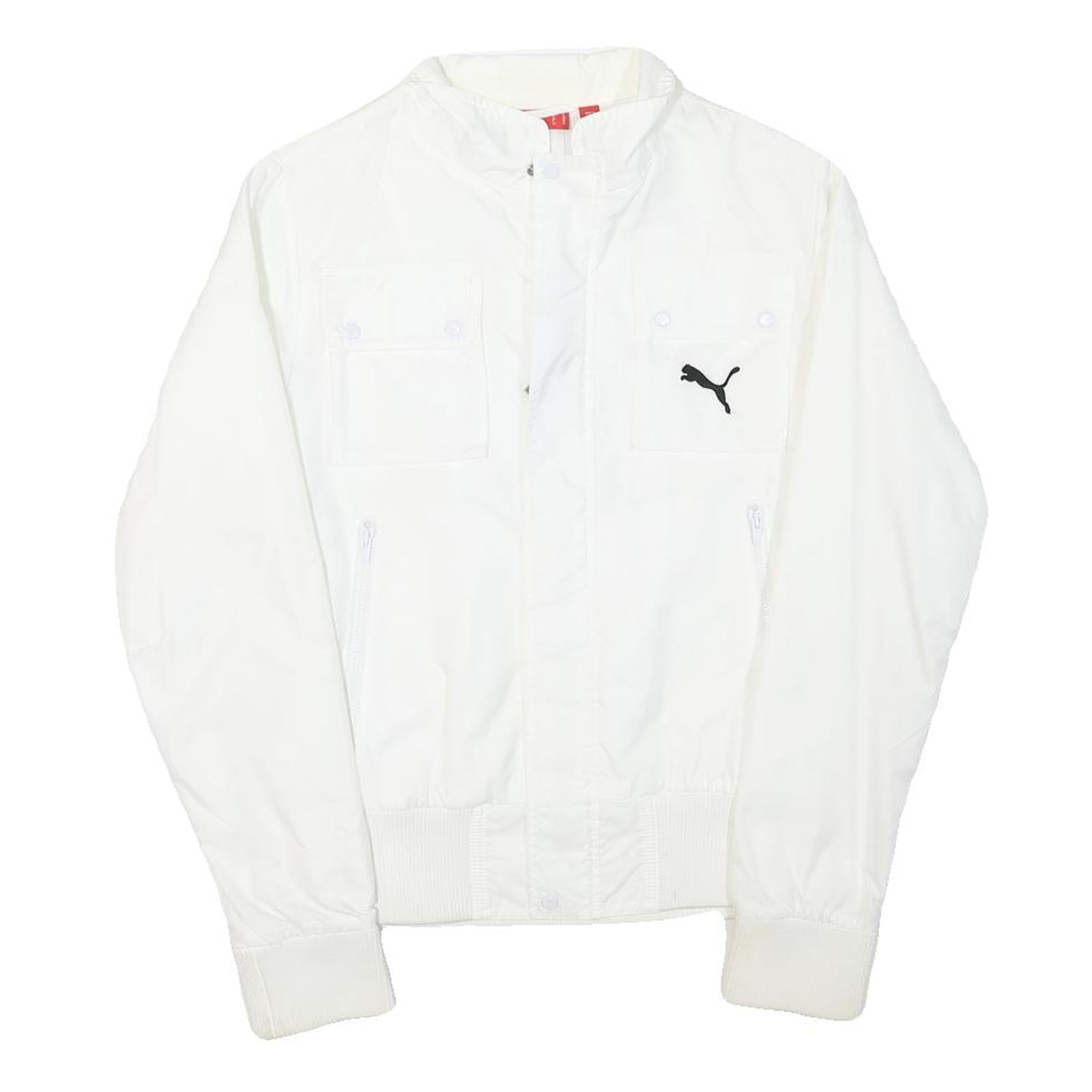 PUMA Womens White Polyester Blend Bomber Jacket UK 10 Plain Zip Casual Outerwear