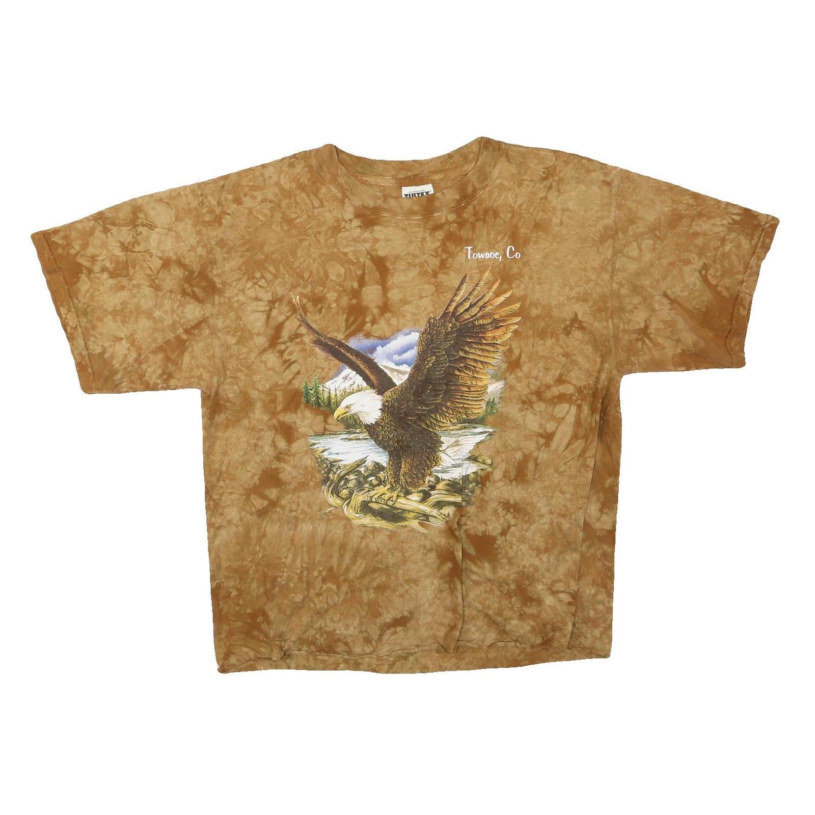TULTEX Womens Brown Tie Dye Eagle Graphic T-Shirt L Short Sleeve Crew Neck