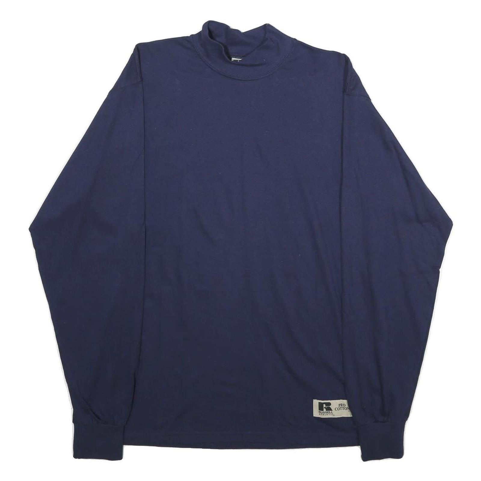 RUSSELL ATHLETIC Mens Navy Blue Long Sleeve Mock Neck Cotton T-Shirt M