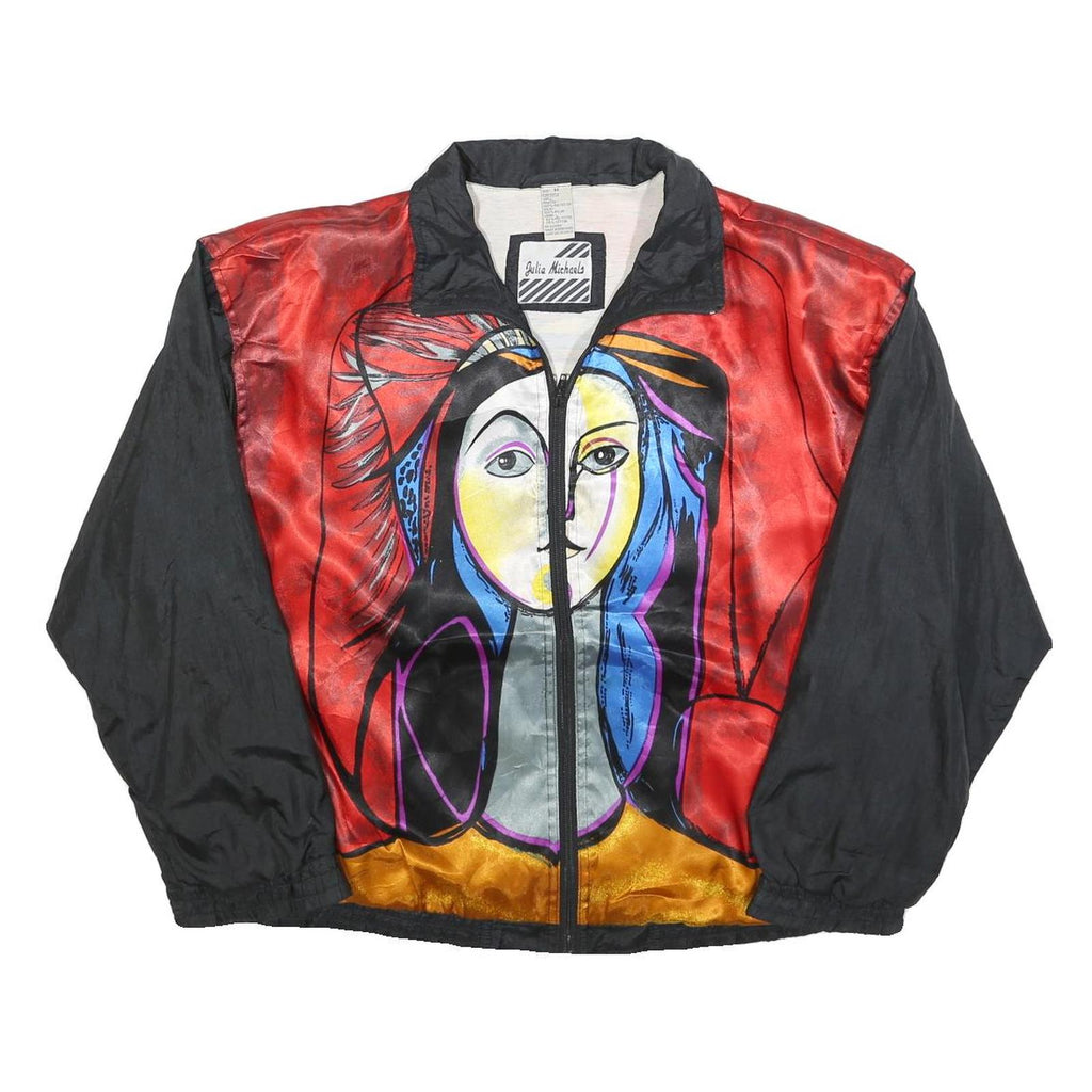 JULIA MICHAELS Mens Red & Black Artistic Print Zip Jacket M Polyester Casual