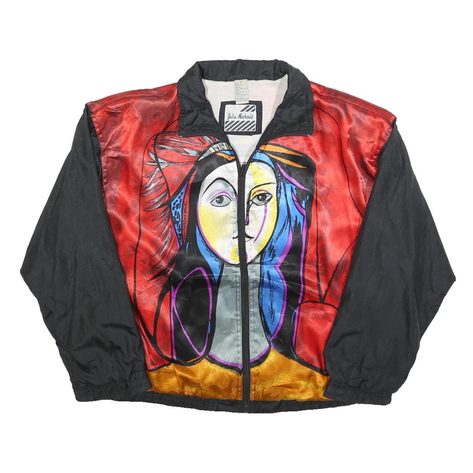 JULIA MICHAELS Mens Red & Black Artistic Print Zip Jacket M Polyester Casual