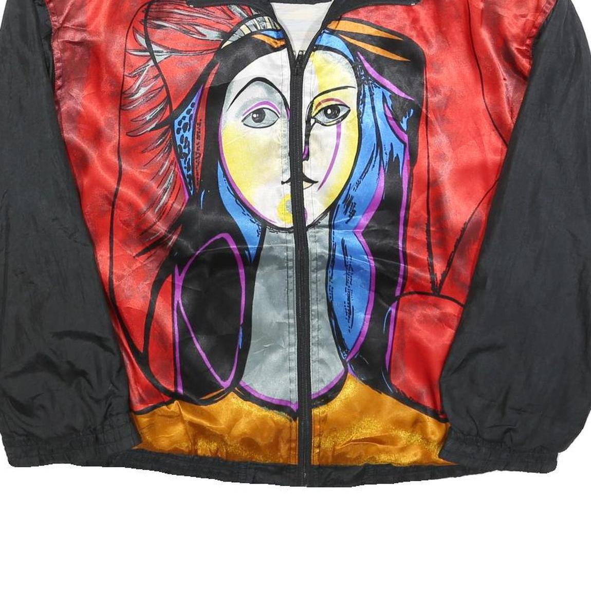 JULIA MICHAELS Mens Red & Black Artistic Print Zip Jacket M Polyester Casual