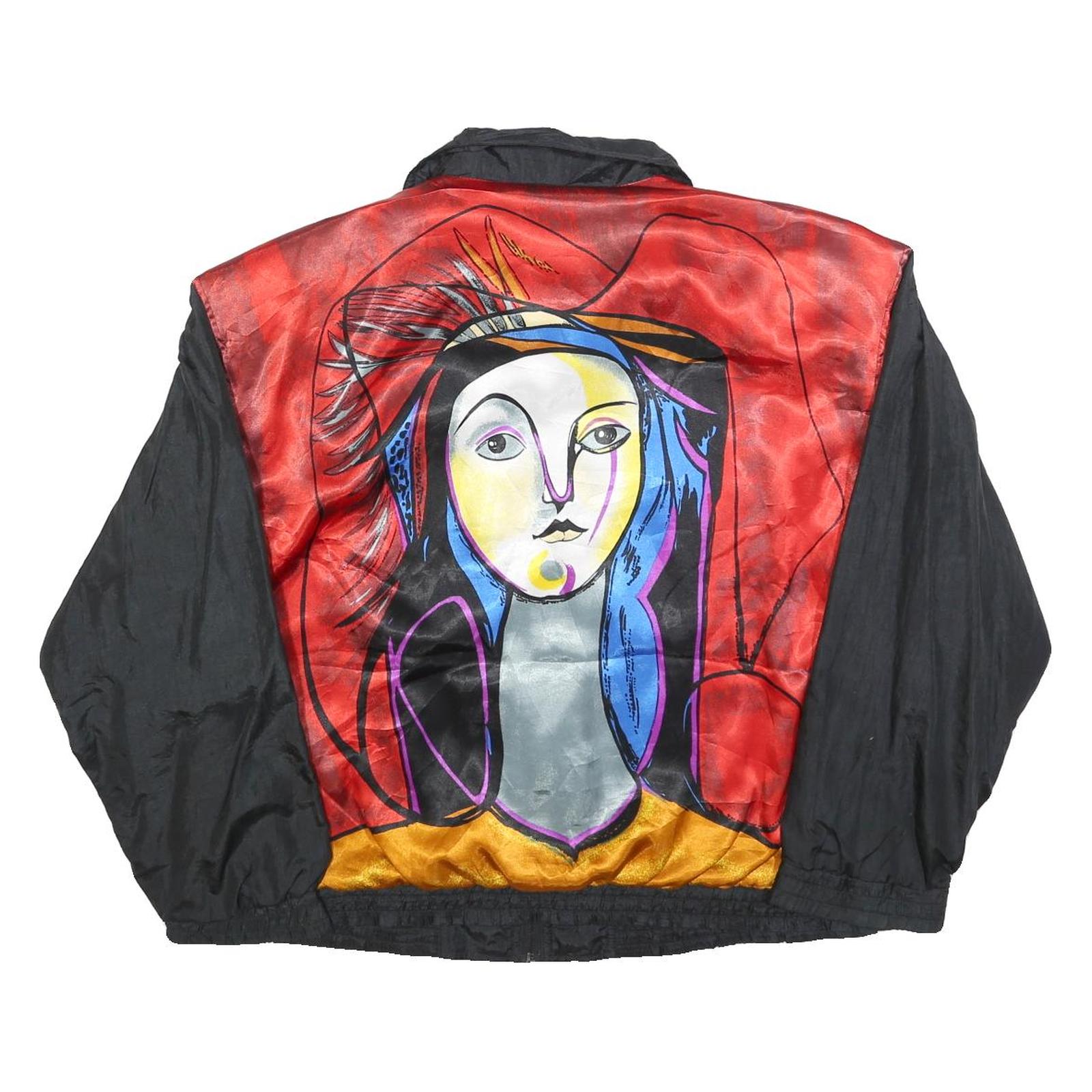 JULIA MICHAELS Mens Red & Black Artistic Print Zip Jacket M Polyester Casual