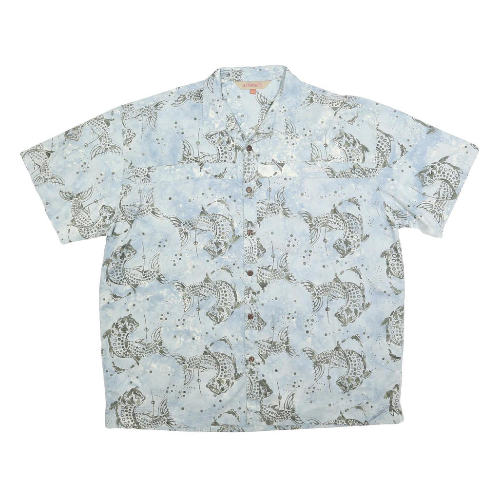 REDINGTON Mens Blue Fish Print Shirt 2XL Cotton Blend Short Sleeve Casual
