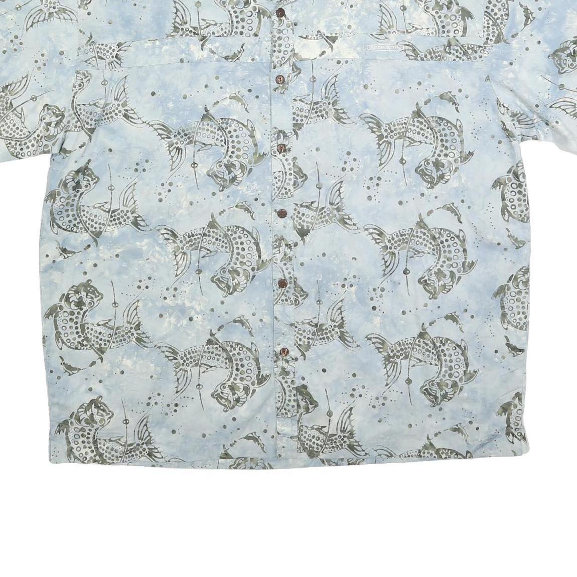 REDINGTON Mens Blue Fish Print Shirt 2XL Cotton Blend Short Sleeve Casual