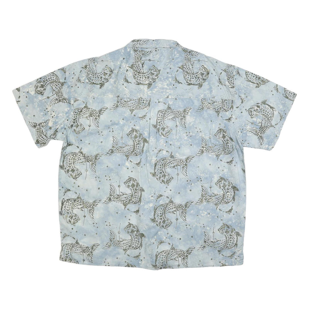 REDINGTON Mens Blue Fish Print Shirt 2XL Cotton Blend Short Sleeve Casual