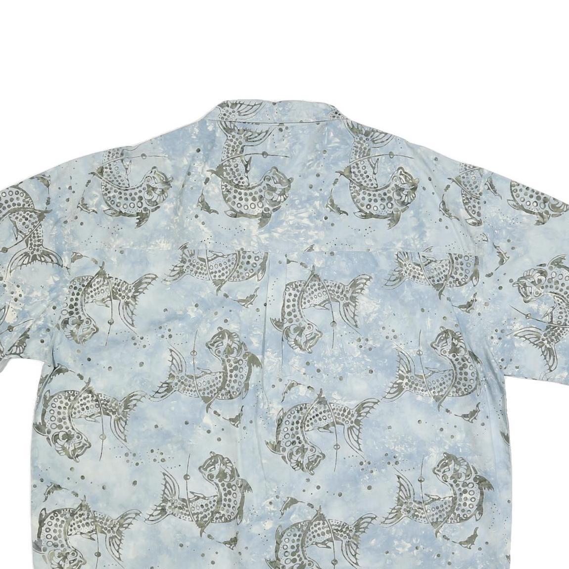 REDINGTON Mens Blue Fish Print Shirt 2XL Cotton Blend Short Sleeve Casual