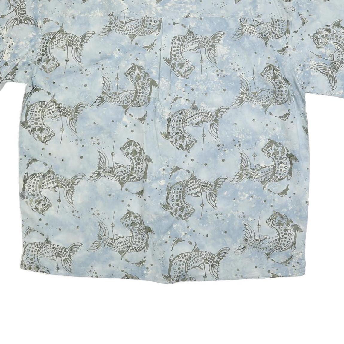 REDINGTON Mens Blue Fish Print Shirt 2XL Cotton Blend Short Sleeve Casual