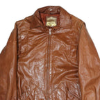 Womens Brown Leather Zip Jacket M Woven Genuine Soft Casual Classic Outerwear
