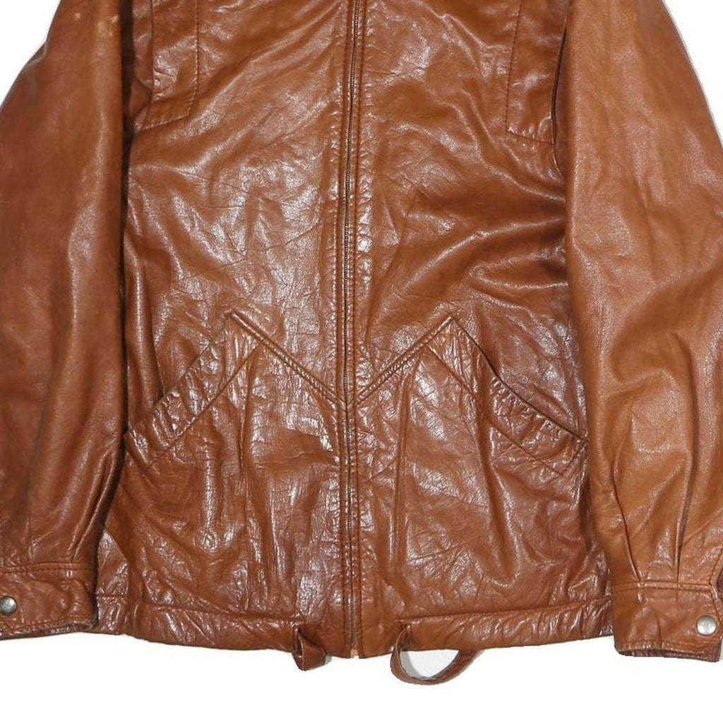 Womens Brown Leather Zip Jacket M Woven Genuine Soft Casual Classic Outerwear