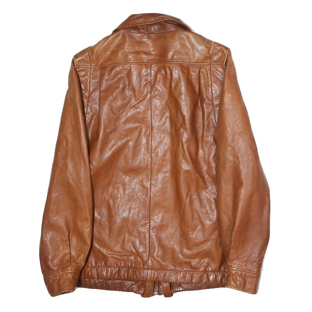 Womens Brown Leather Zip Jacket M Woven Genuine Soft Casual Classic Outerwear