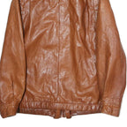 Womens Brown Leather Zip Jacket M Woven Genuine Soft Casual Classic Outerwear