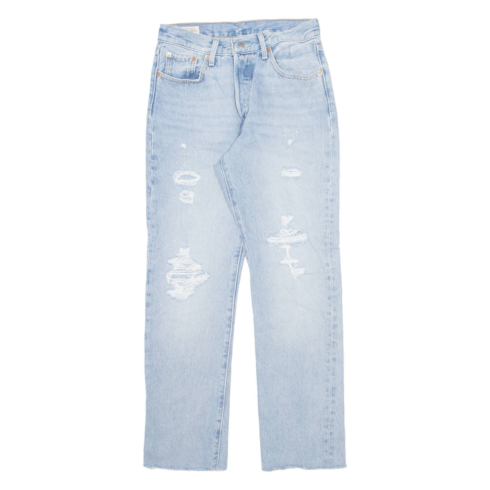 LEVI'S 501 BIG E Jeans Distressed Womens Blue Straight Stone Wash W25 L28