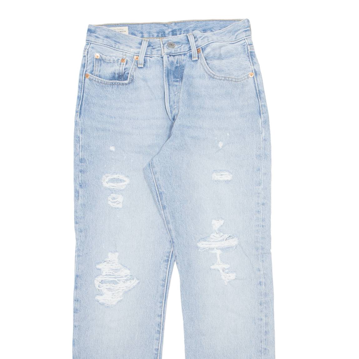 LEVI'S 501 BIG E Jeans Distressed Womens Blue Straight Stone Wash W25 L28