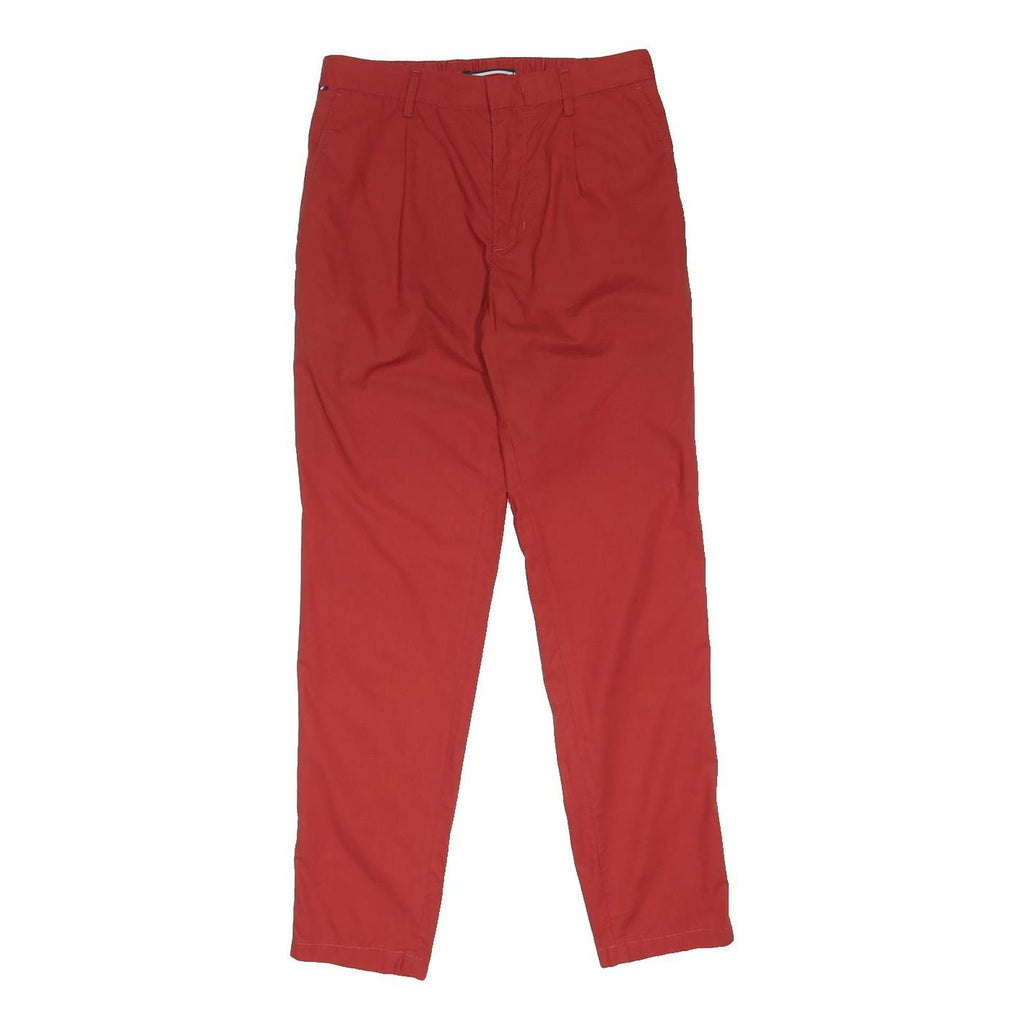 TOMMY HILFIGER Mens Regular Red Cotton Blend Trousers W28 L30 Clasp Pocket