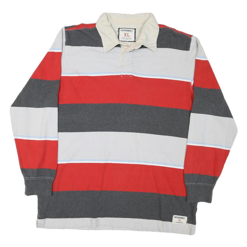 MOSSIMO Mens Red & Grey Striped Long Sleeve Polo Shirt XL Cotton Blend Casual