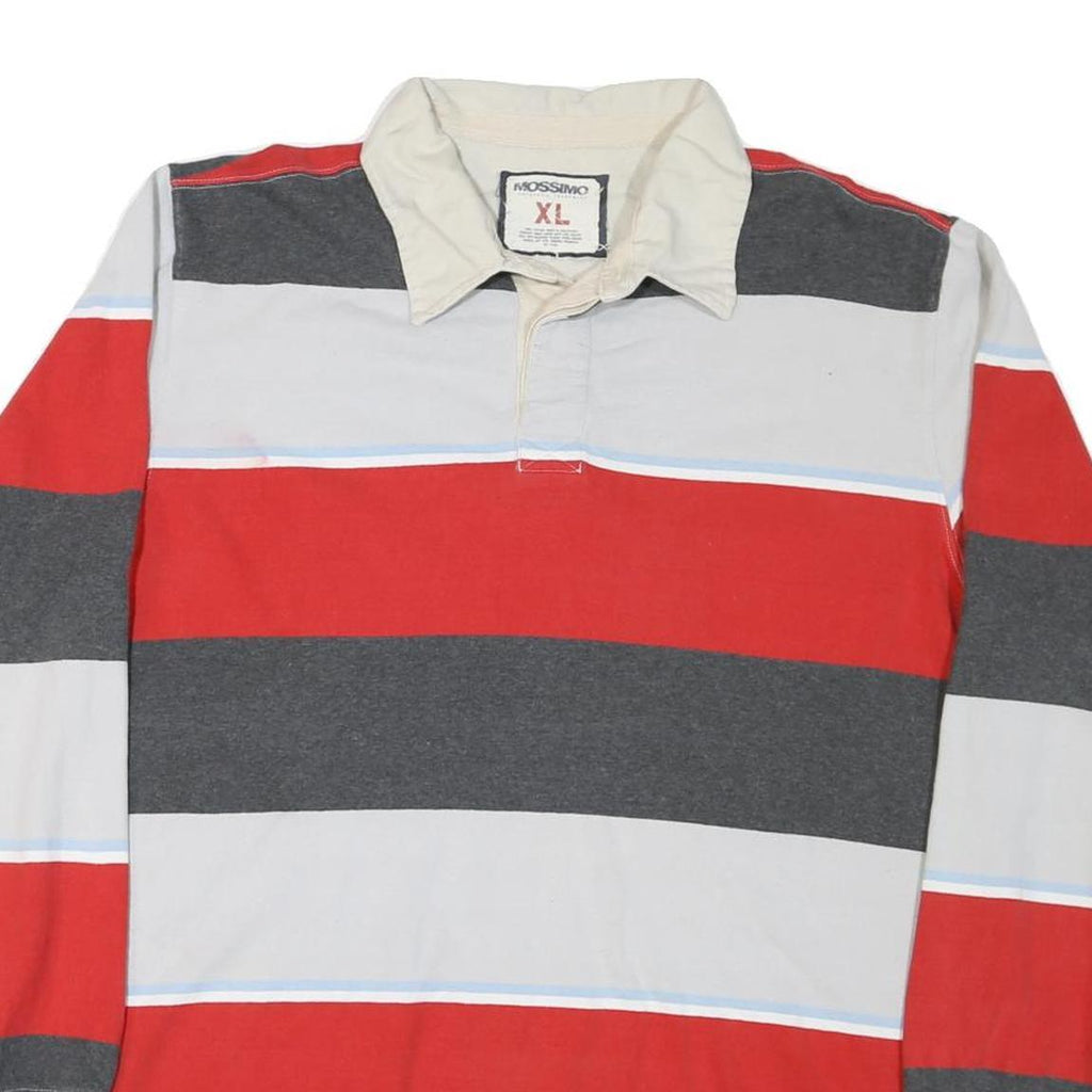 MOSSIMO Mens Red & Grey Striped Long Sleeve Polo Shirt XL Cotton Blend Casual