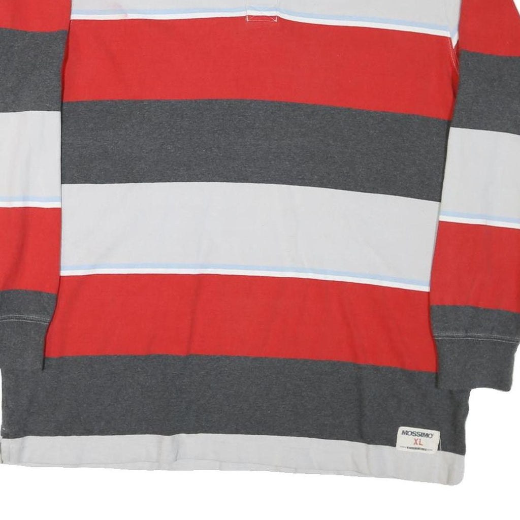 MOSSIMO Mens Red & Grey Striped Long Sleeve Polo Shirt XL Cotton Blend Casual