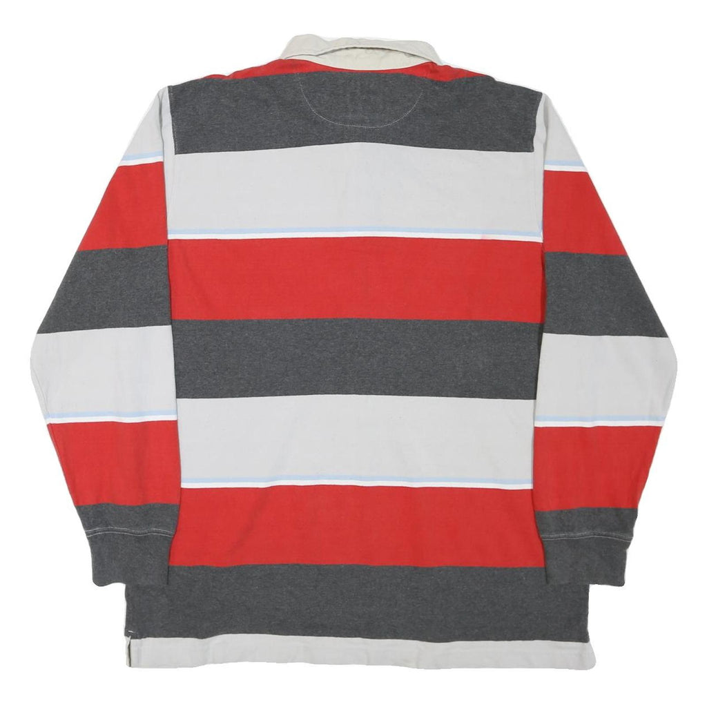 MOSSIMO Mens Red & Grey Striped Long Sleeve Polo Shirt XL Cotton Blend Casual