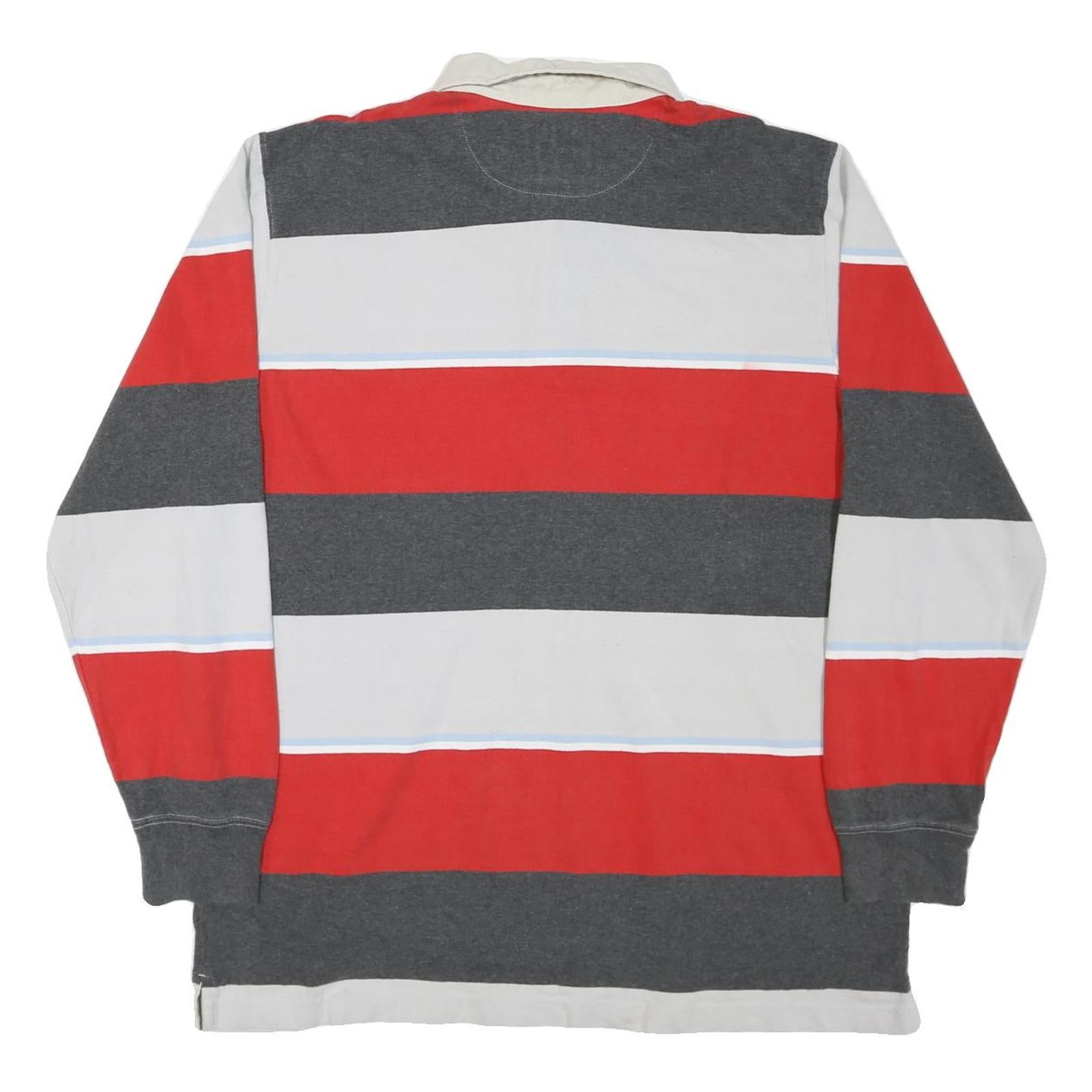 MOSSIMO Mens Red & Grey Striped Long Sleeve Polo Shirt XL Cotton Blend Casual