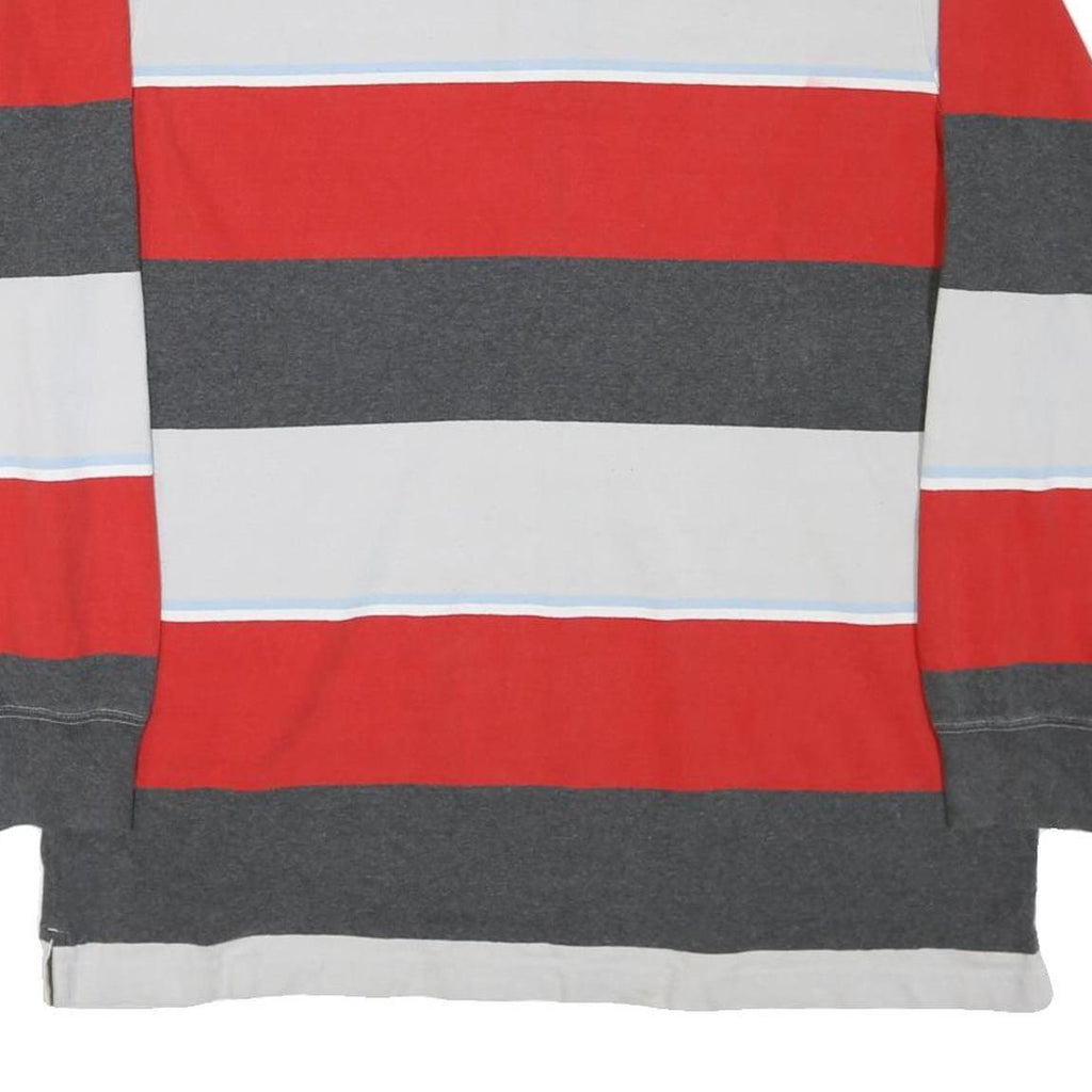 MOSSIMO Mens Red & Grey Striped Long Sleeve Polo Shirt XL Cotton Blend Casual