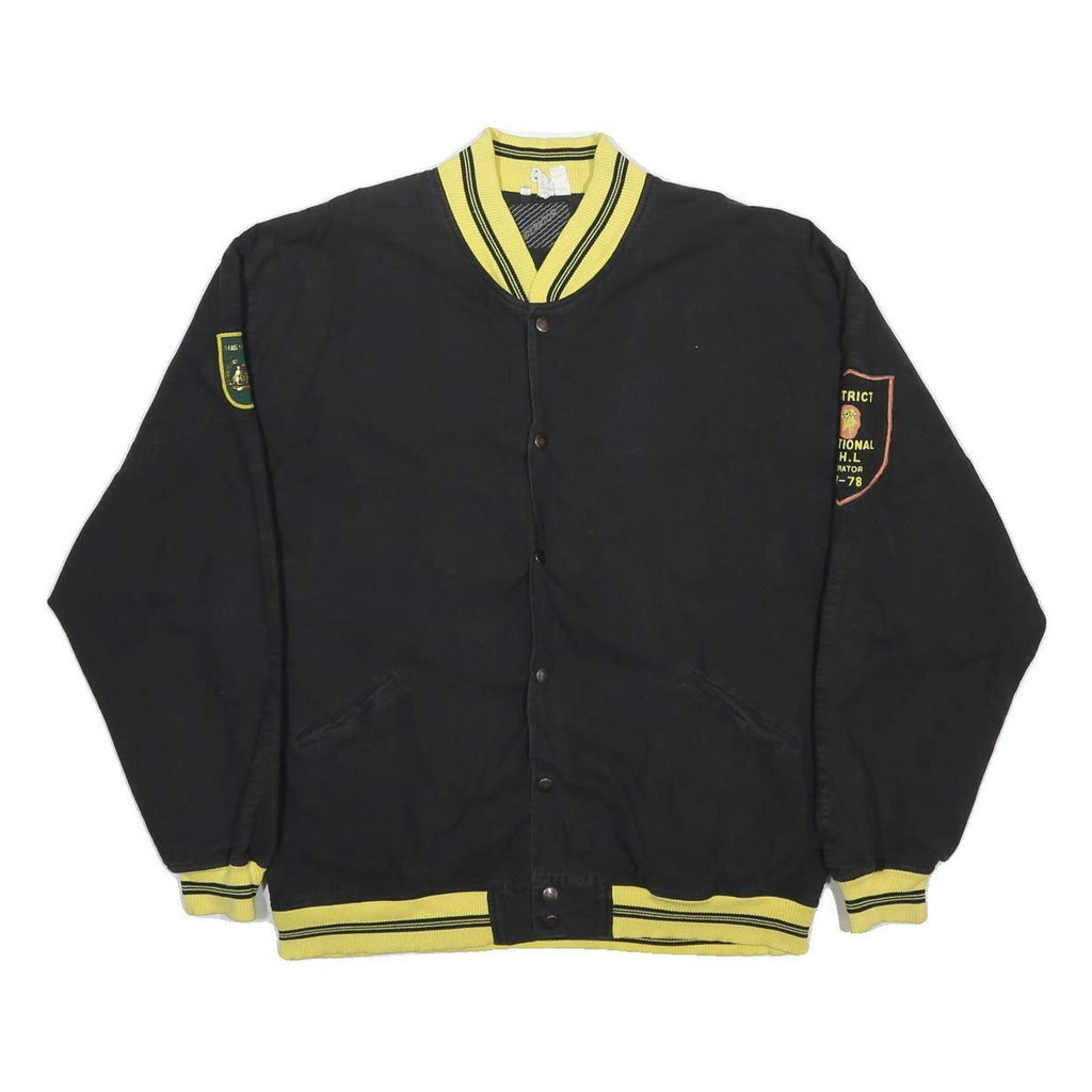 OPERATOR Mens Black & Yellow Button Jacket L Cotton Plain Casual Retro Bomber