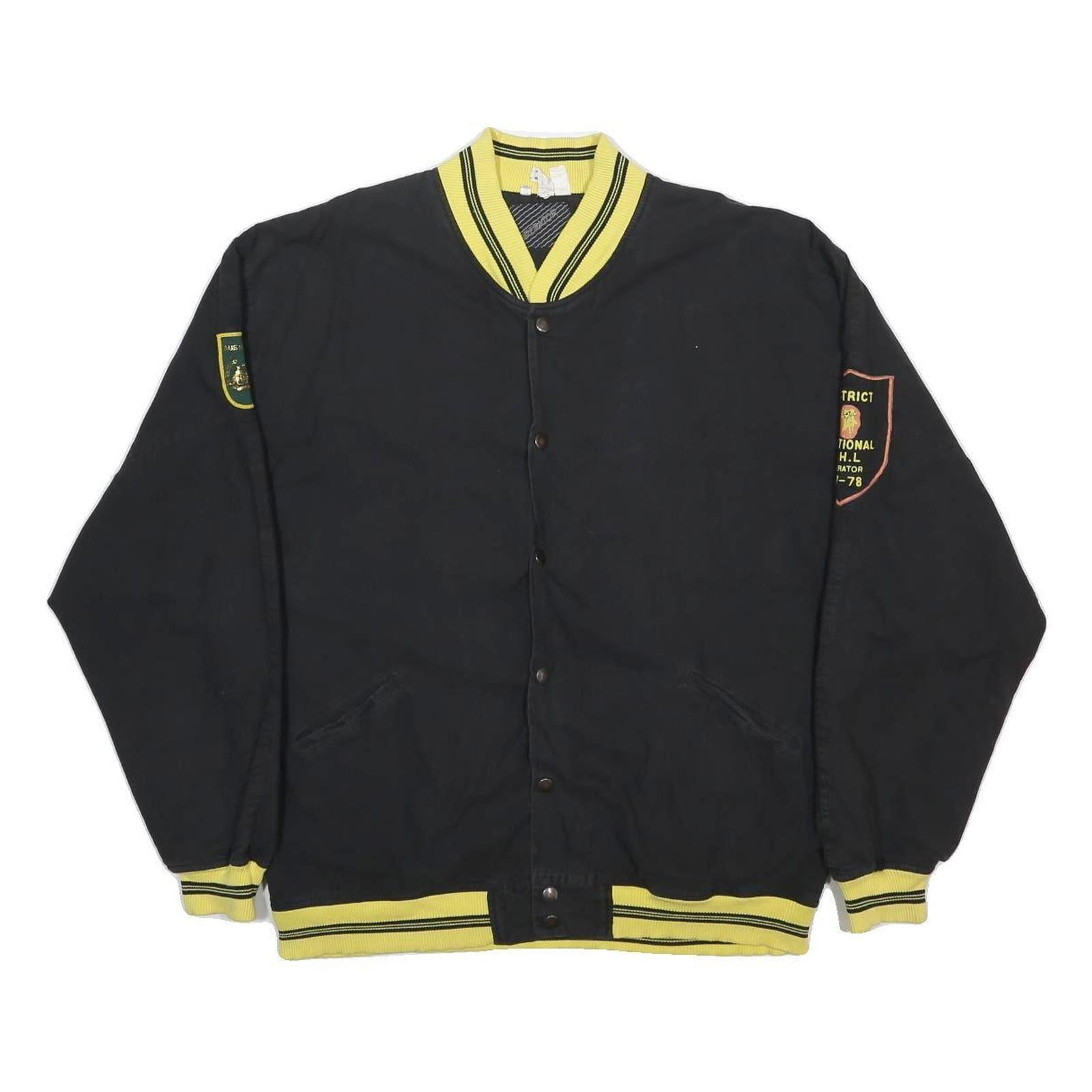 OPERATOR Mens Black & Yellow Button Jacket L Cotton Plain Casual Retro Bomber