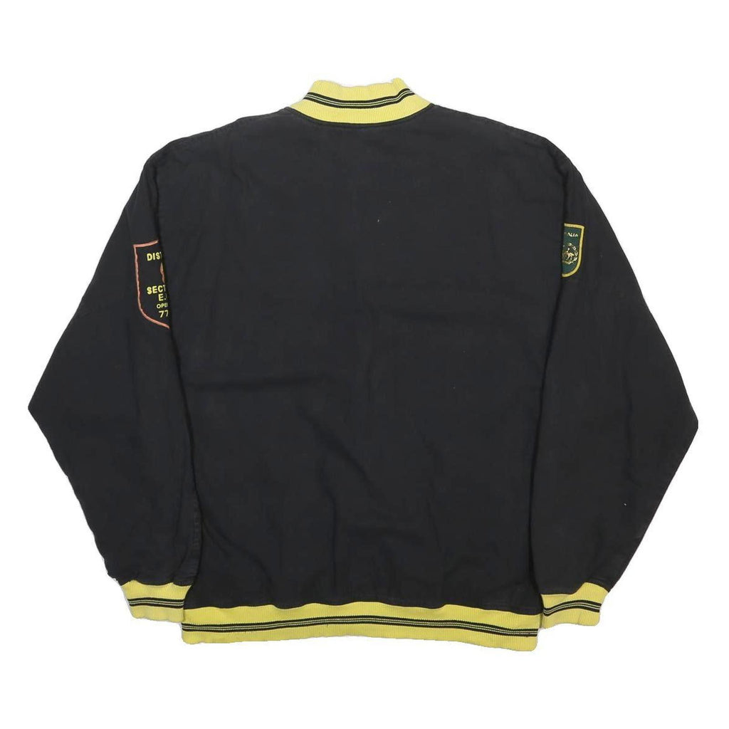OPERATOR Mens Black & Yellow Button Jacket L Cotton Plain Casual Retro Bomber