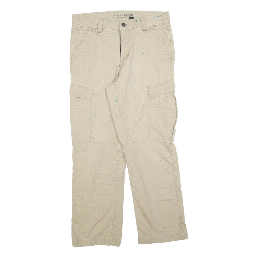 CARHARTT Mens Relaxed Beige Cotton Blend Cargo Trousers W32 L30 Durable Workwear