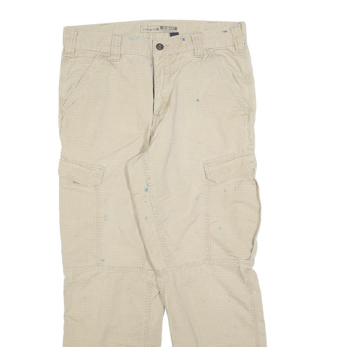 CARHARTT Mens Relaxed Beige Cotton Blend Cargo Trousers W32 L30 Durable Workwear