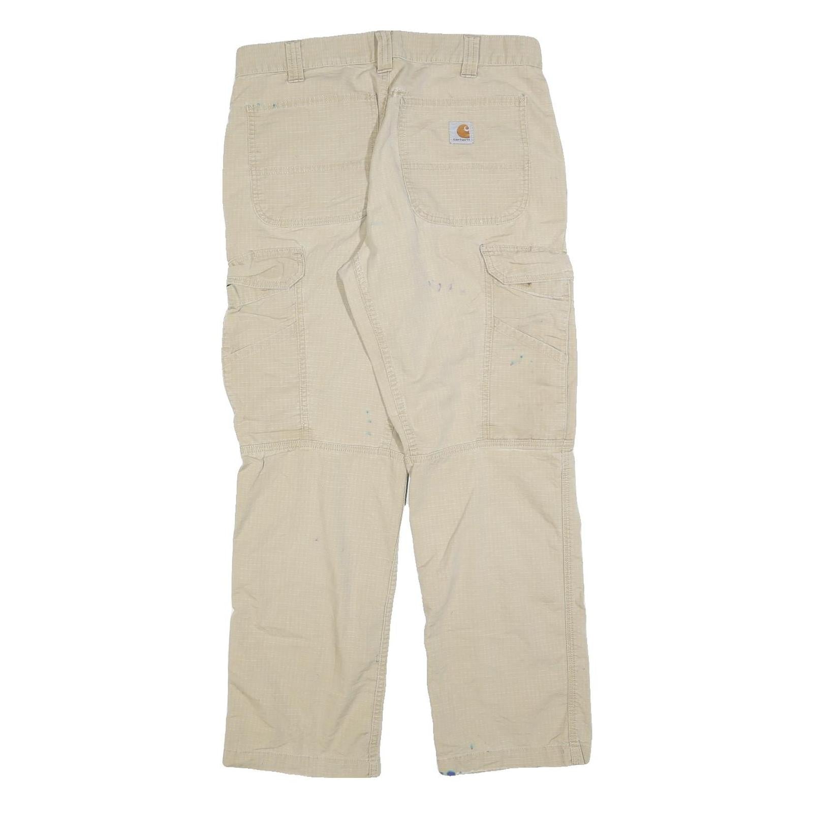 CARHARTT Mens Relaxed Beige Cotton Blend Cargo Trousers W32 L30 Durable Workwear