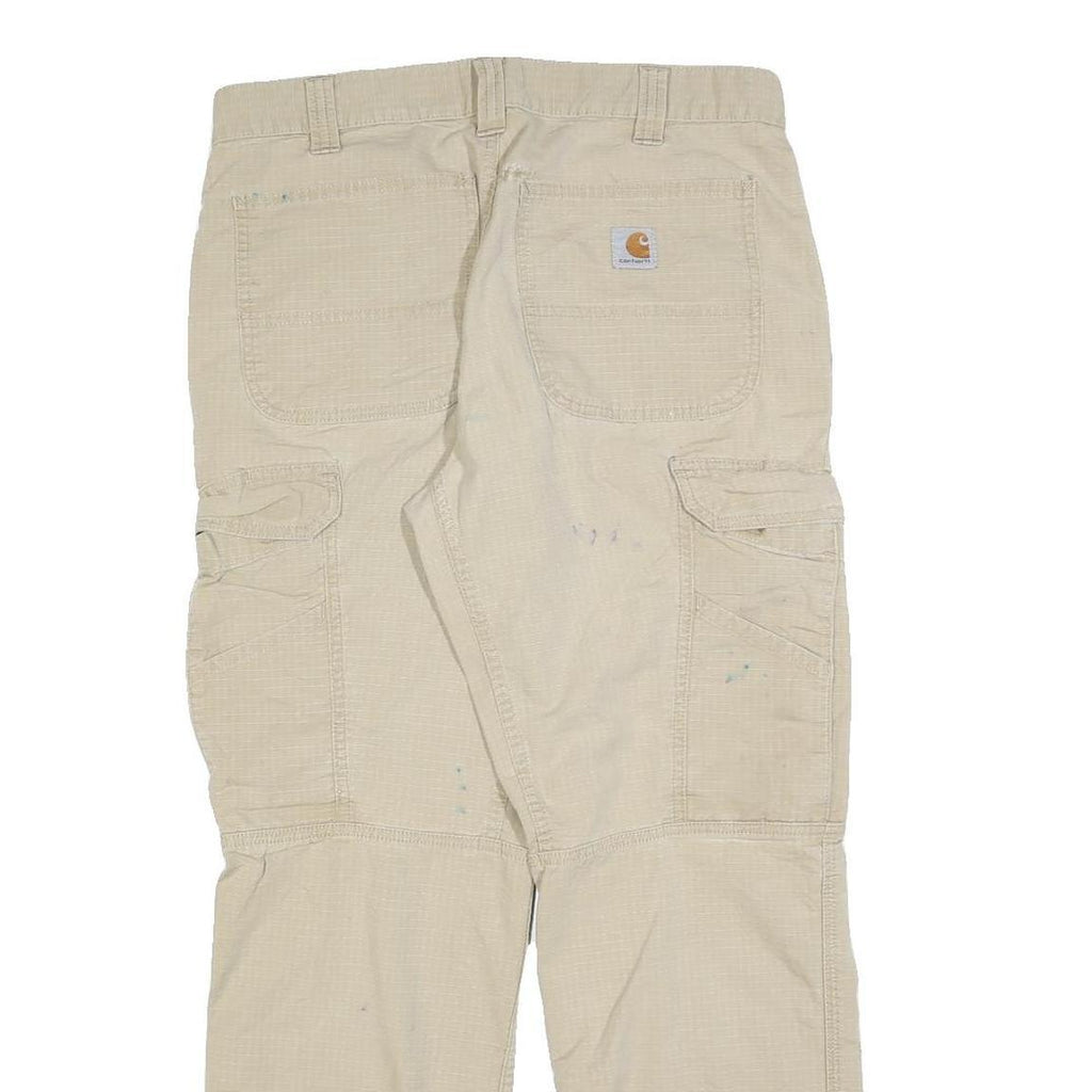 CARHARTT Mens Relaxed Beige Cotton Blend Cargo Trousers W32 L30 Durable Workwear