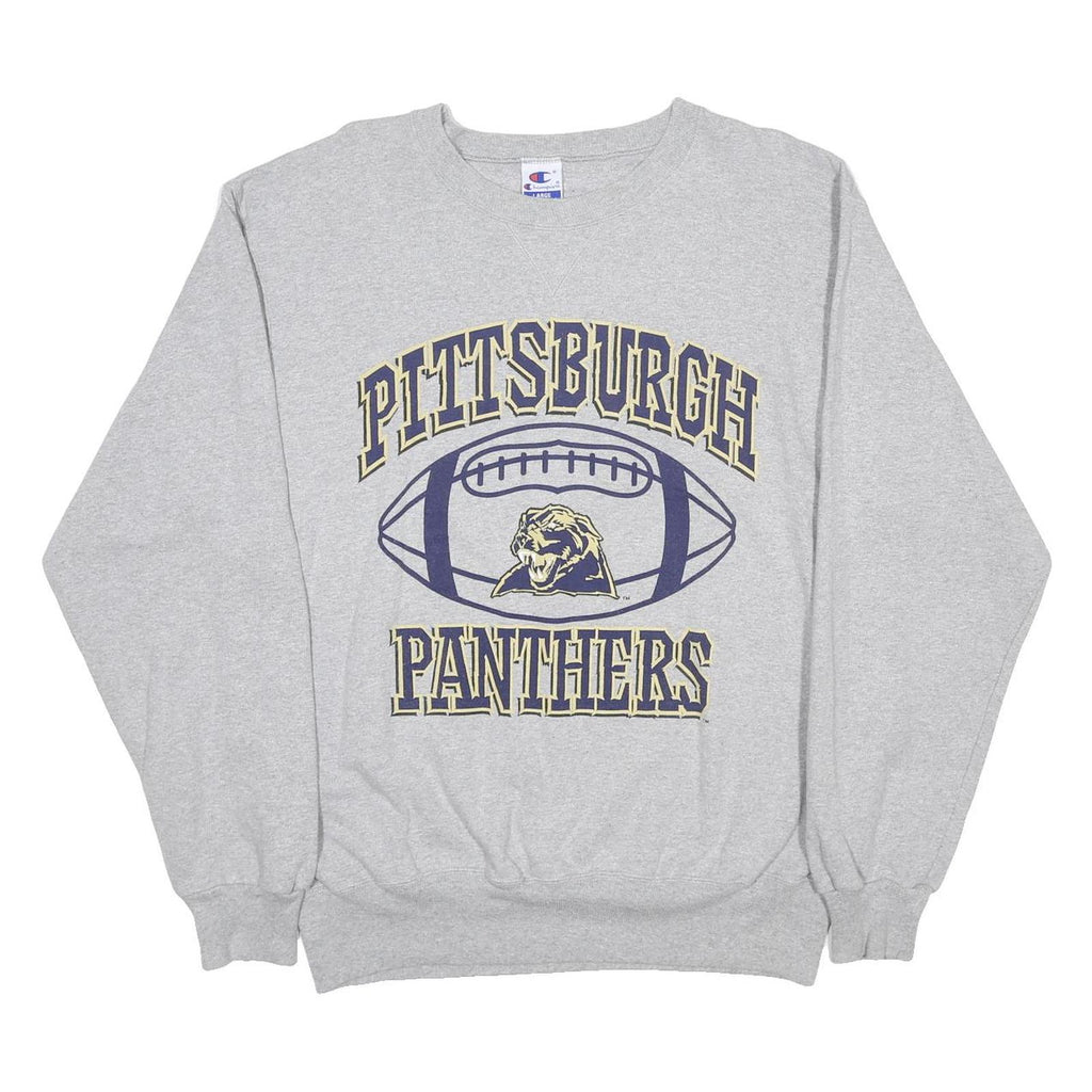 CHAMPION Mens Grey Pittsburgh Panthers Crew Neck L Cotton Blend Sweatshirt