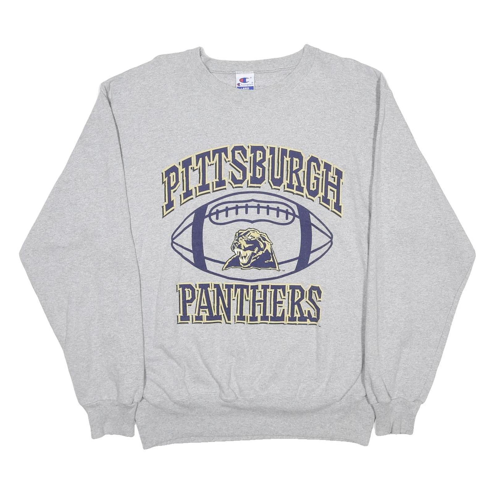 CHAMPION Mens Grey Pittsburgh Panthers Crew Neck L Cotton Blend Sweatshirt