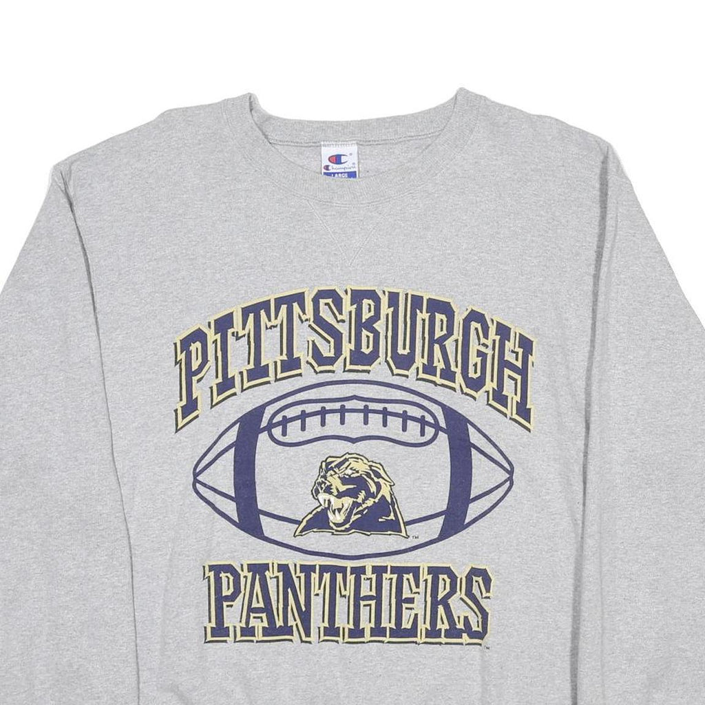 CHAMPION Mens Grey Pittsburgh Panthers Crew Neck L Cotton Blend Sweatshirt