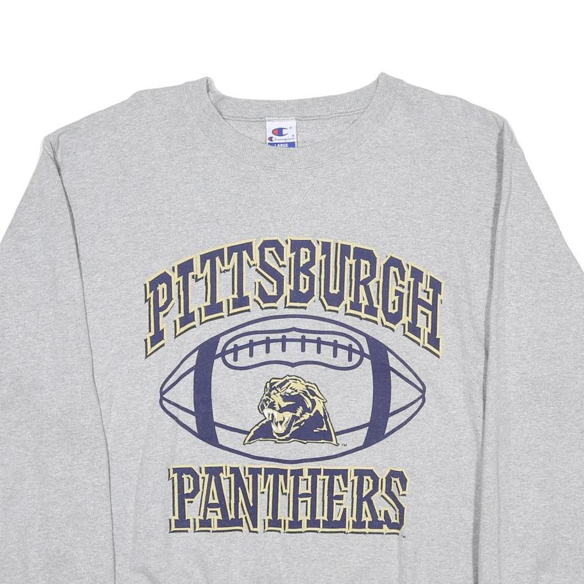 CHAMPION Mens Grey Pittsburgh Panthers Crew Neck L Cotton Blend Sweatshirt
