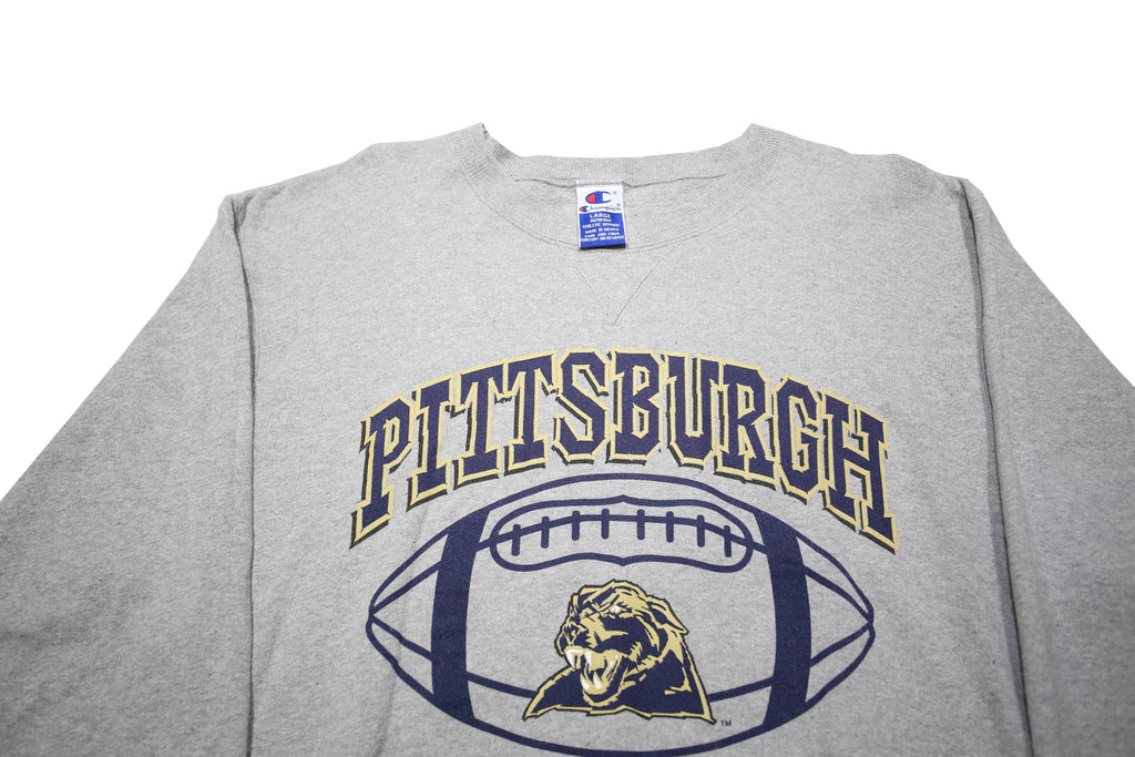 CHAMPION Mens Grey Pittsburgh Panthers Crew Neck L Cotton Blend Sweatshirt